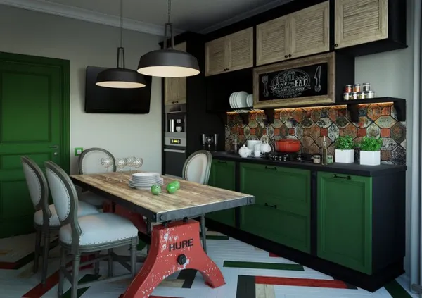 Зеленые кухни: 130 самых вдохновляющих примеров дизайна. Какие обои подойдут для кухни с зеленым гарнитуром. 17