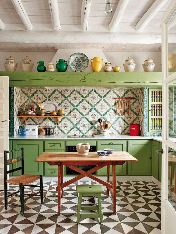 Зеленые кухни: 130 самых вдохновляющих примеров дизайна. Какие обои подойдут для кухни с зеленым гарнитуром. 8